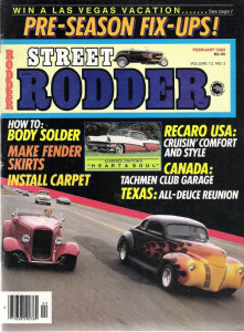 STREET RODDER 1983 FEB - FENDER SKIRTS MADE, CARPET INSTALLED, BODY SOLDER